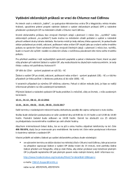 Vyd&aacute;v&aacute;n&iacute; občansk&yacute;ch průkazů se vrac&iacute; do Chlumce nad Cidlinou