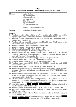 Zápis z jednání Rady města dne 10.10.2016