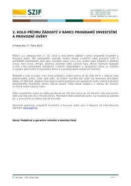 2. kolo př&iacute;jmu ž&aacute;dost&iacute; v r&aacute;mci programů Investičn&iacute; a Provozn&iacute; &uacute;věry