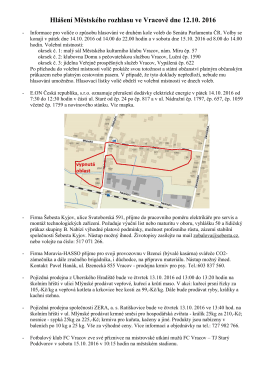 Hl&aacute;&scaron;en&iacute; Městsk&eacute;ho rozhlasu ve Vracově dne 12.10. 2016