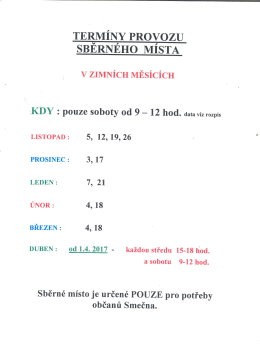 Termíny sběrného místa v zimních měsících