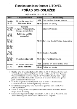 Pořad bohoslužeb ve FARNÍM KOSTELE V