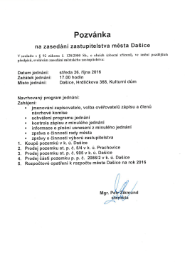 Pozv&aacute;nka na zased&aacute;n&iacute; zastupitelstva 26. 10. 2016