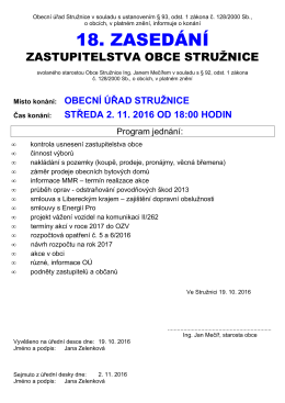 Informace o konání 18. zastupitelstva obce