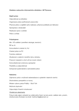 Hled&aacute;me vedouc&iacute;ho informačn&iacute;ho střediska v NP &Scaron;umava. N&aacute;plň