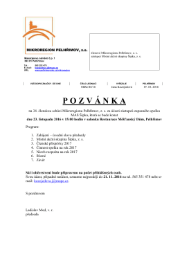 Pozvánka na 34. členskou schůzi spolku