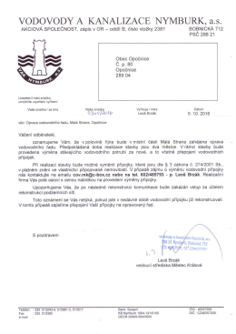 VaK Nymburk - informace k opravě vodovodu v ulici