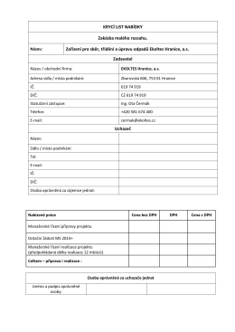 KRYCÍ LIST NABÍDKY Zakázka malého rozsahu. Zařízení pro sběr