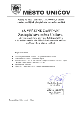 Pozvánka na 13. veřejné zasedání Zastupitelstva města Uničova.