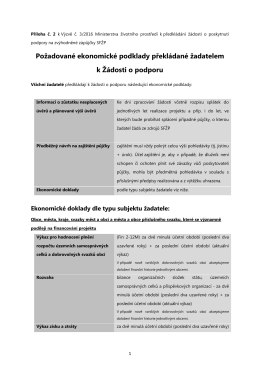 Požadované ekonomické podklady překládané žadatelem k Žádosti