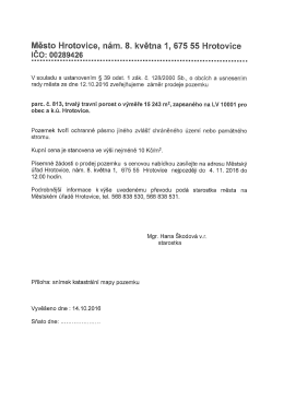 Záměr prodeje pozemku p.č. 813 o výměře 15 243 m2