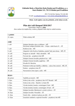 Plán akcí 09-11/2016 - ZŠ a MŠ Rudná pod Pradědem