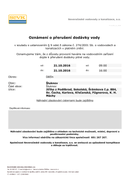 Oznámení o přerušení dodávky vody