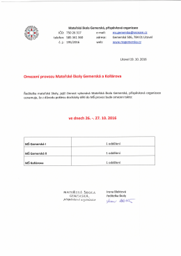 Omezen&iacute; provozu - Mateřsk&aacute; &scaron;kola Gemersk&aacute; Litovel