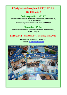 Předplatn&eacute; časopisu LETU ZDAR na rok 2017