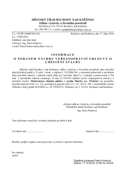 INFORMACE O PODANÉM NÁVRHU VEŘEJNOPRÁVNÍ SMLOUVY