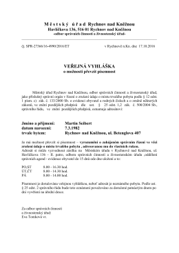 VEŘEJNÁ VYHLÁŠKA o možnosti převzít písemnost