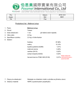Produktov&yacute; list - Malinov&yacute; sirup