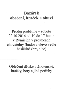 Page 1 Bazárek obečení, hraček a obuvi Prodej proběhne v sobotu