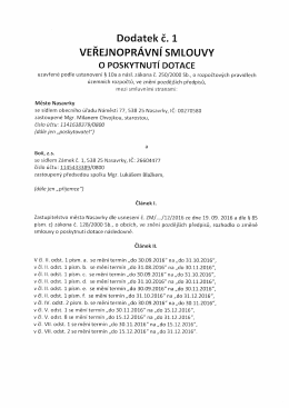 Dodatek č. 1 Veřejnoprávní smlouvy o poskytnutí dotace