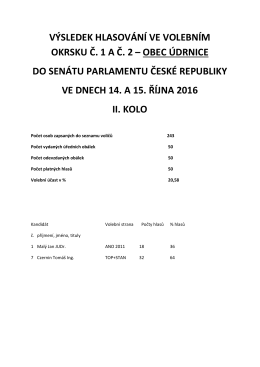 výsledek hlasování ve volebním okrsku č. 1 a č. 2