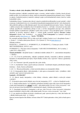 Termíny a obsah výuky disciplíny UBK/C0017 Syntax 1 (ZS 2016
