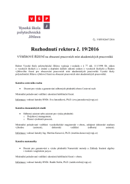 Výběrové řízení na obsazení pracovních míst akademických