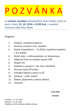 na veřejné zasedání zastupitelstva obce Srubec, které se koná v