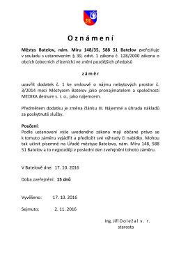 Záměr uzavření dodatku č. 1 ke smlouvě o nájmu