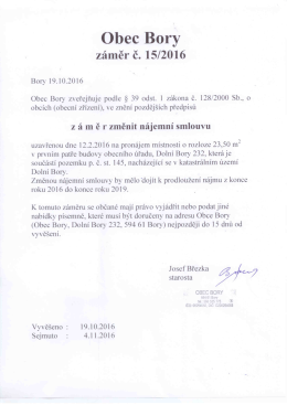 Záměr obce č. 15/2016