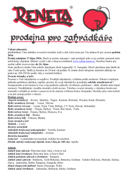 Nový nabídkový list pro sezónu PODZIM 2016