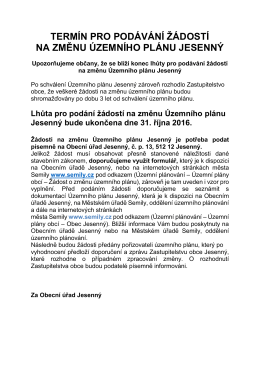termín pro podávání žádostí na změnu územního plánu jesenný
