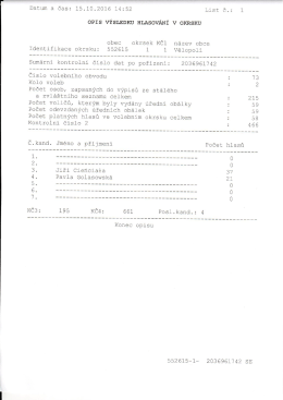 Page 1 Datum a čas: 15. 10. 2016 14:52 List č. : 1 OPIS V&Yacute;SLEDKU