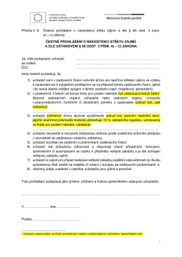 Čestné prohlášení o neexistenci střetu zájmů a dle § 68 odst. 3 písm. a