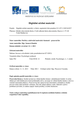 Potřeby a aktivačně motivačn&iacute; vlastnosti &ndash; pracovn&iacute; list