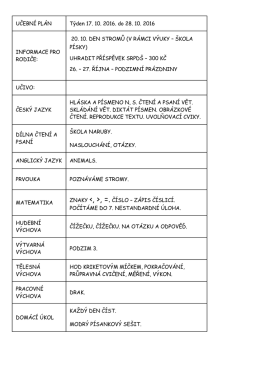 UČEBNÍ PLÁN Týden 17. 10. 2016. do 28. 10. 2016 INFORMACE