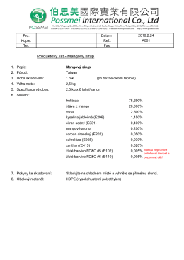 Produktový list - Mangový sirup