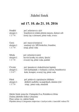 J&iacute;deln&iacute; l&iacute;stek od 17. 10. do 21. 10. 2016