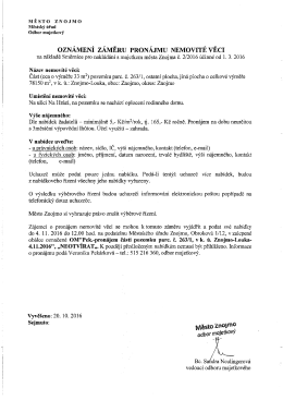 Oznámení záměru pronájmu nemovité věci