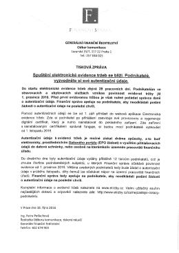 Tisková zpráva - Spuštění elektronické evidence tržeb se blíží.