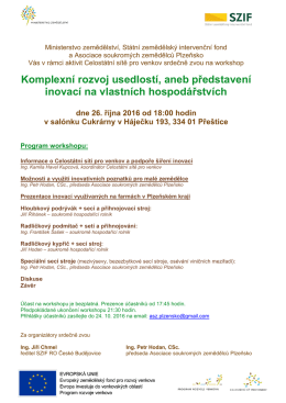 Pozvánka na workshop „Komplexní rozvoj usedlostí, aneb