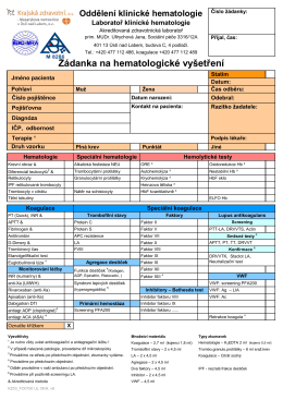 Žádanka na hematologické vyšetření