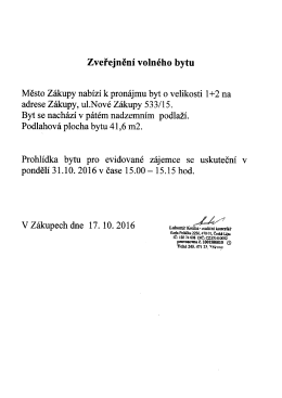 Zveřejněn&iacute; voln&eacute;ho bytu 1+2, Z&aacute;kupy, Nov&eacute; Z&aacute;kupy