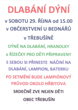 Dlabání dýní v sobotu 29. října od 15.00 hod