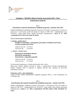 Vyhláška č. 5DV/2016 děkana Fakulty ekonomické ZČU v Plzni