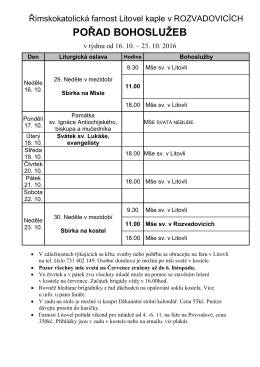 Pořad bohoslužeb ve FARNÍM KOSTELE V