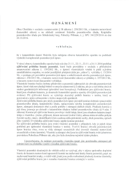 oznámení o vyhlášení obnovy katastrálního operátu
