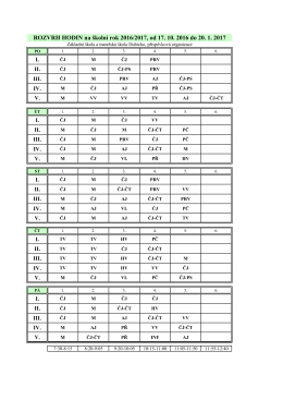 ROZVRH HODIN na školní rok 2016/2017, od 17. 10. 2016 do 20. 1