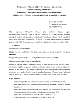 Oznámení VŘ - Vrchní ministerský rada v odboru 43