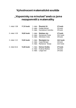 Vyhodnocení matematické soutěže „Vzpomínky na minulost“aneb co